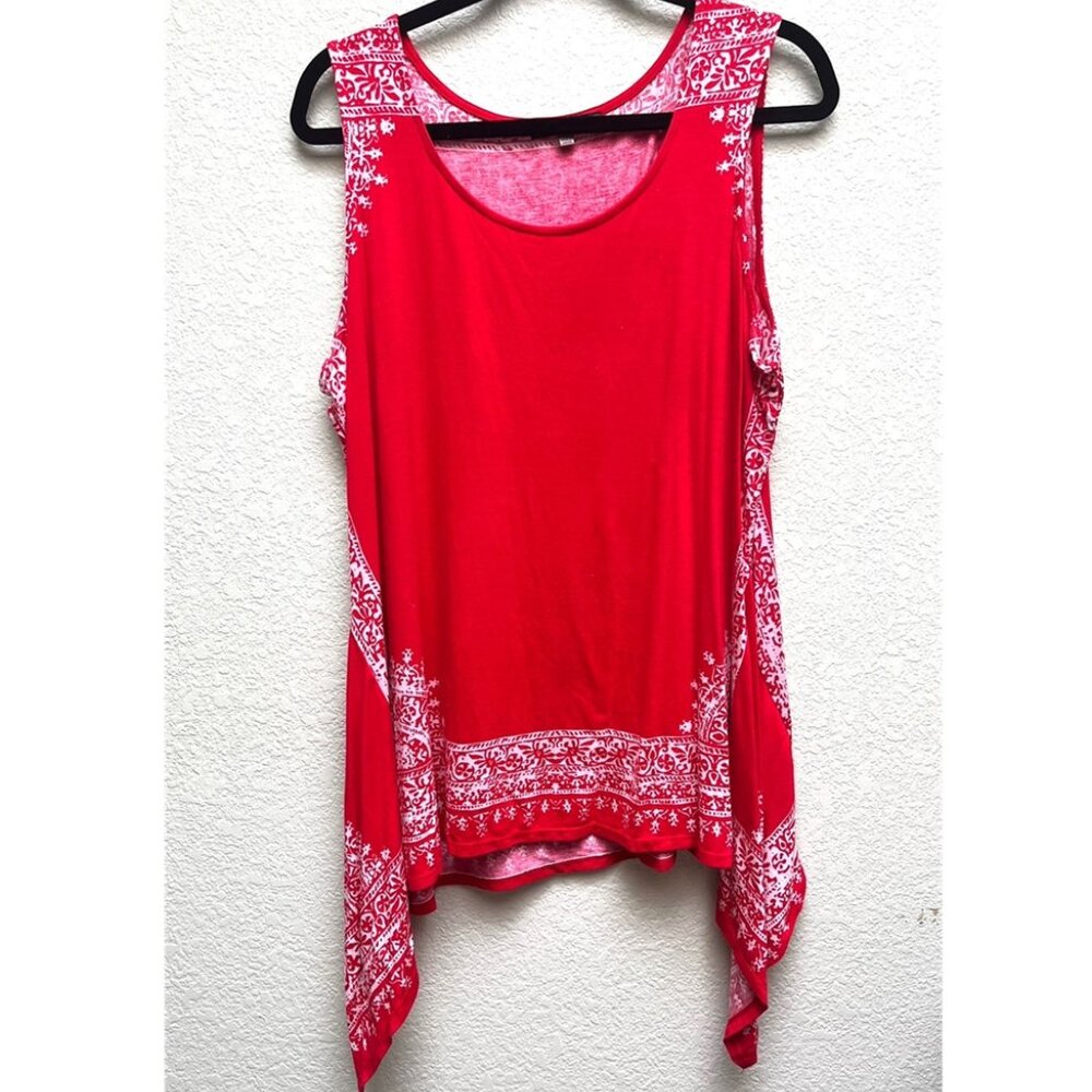 Rose & Olive Women's Red Mandela Print Sleeveless Top EUC - Size 1X-